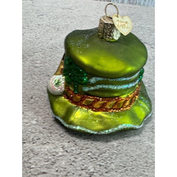Green Leprechaun Shamrocks Hat Glass Christmas Ornament Old World Christmas - Picture 8 of 8